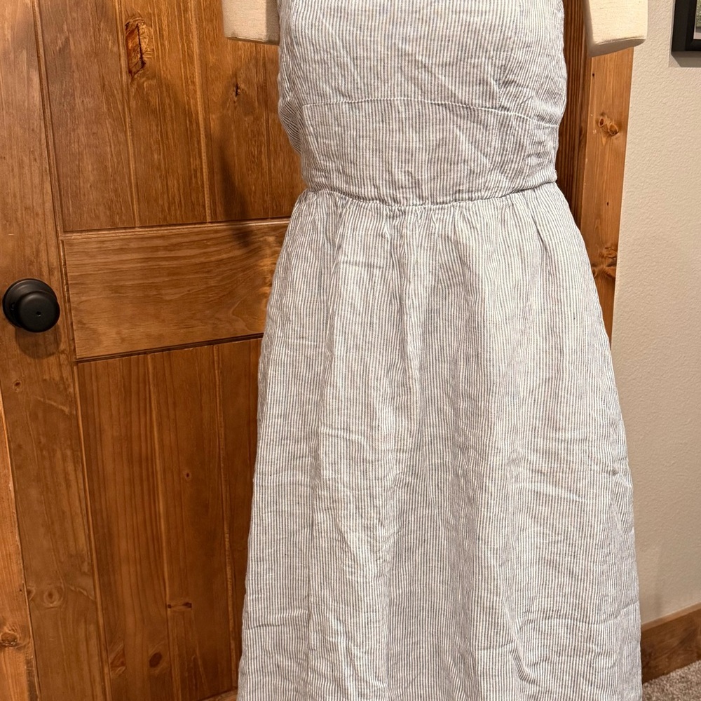 Quince Blue and White Striped Fit & Flare Linen Dress